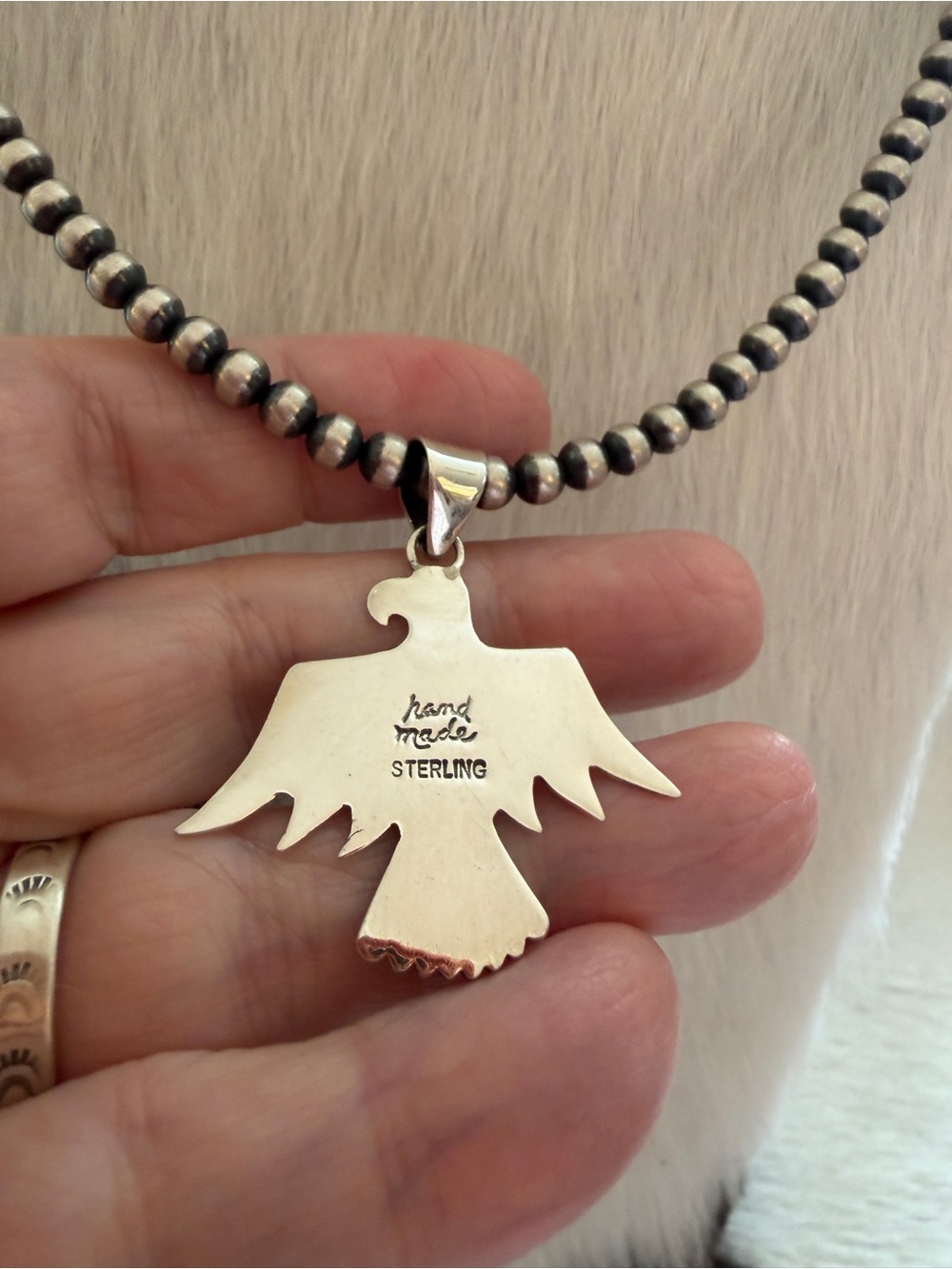 ❤️ Queen Pink Conch Hand Stamped Thunderbird Sterling Pendant Unisex 1.67”L - Picture 4 of 15